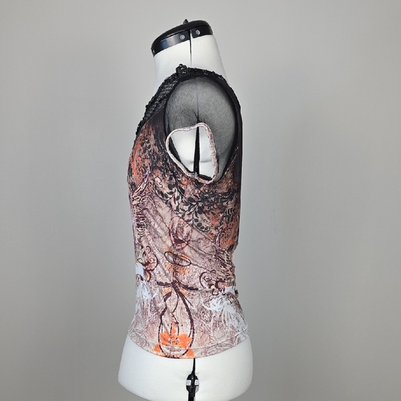 NESS Embellished Graphic Top – Gothic lion Print with Mesh & Sequins – Size S - Picture 5 of 13